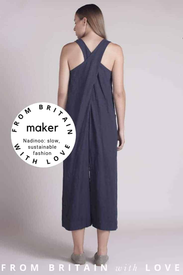 love this cross back apron style dungarees jump suit overalls by Nadinoo slow sustainable fashion made in UK Britain. Click through to get all the info you need to connect with Nadinoo and to shop the beautiful collection #sustainablefashion #slowfashion #madeinuk #madeinbritain #handmade #frombritainwithlove