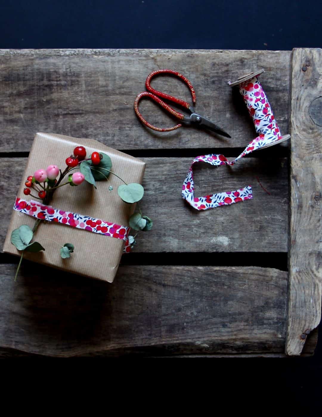 Eco friendly decorations - recycled craft wrapping paper, berry