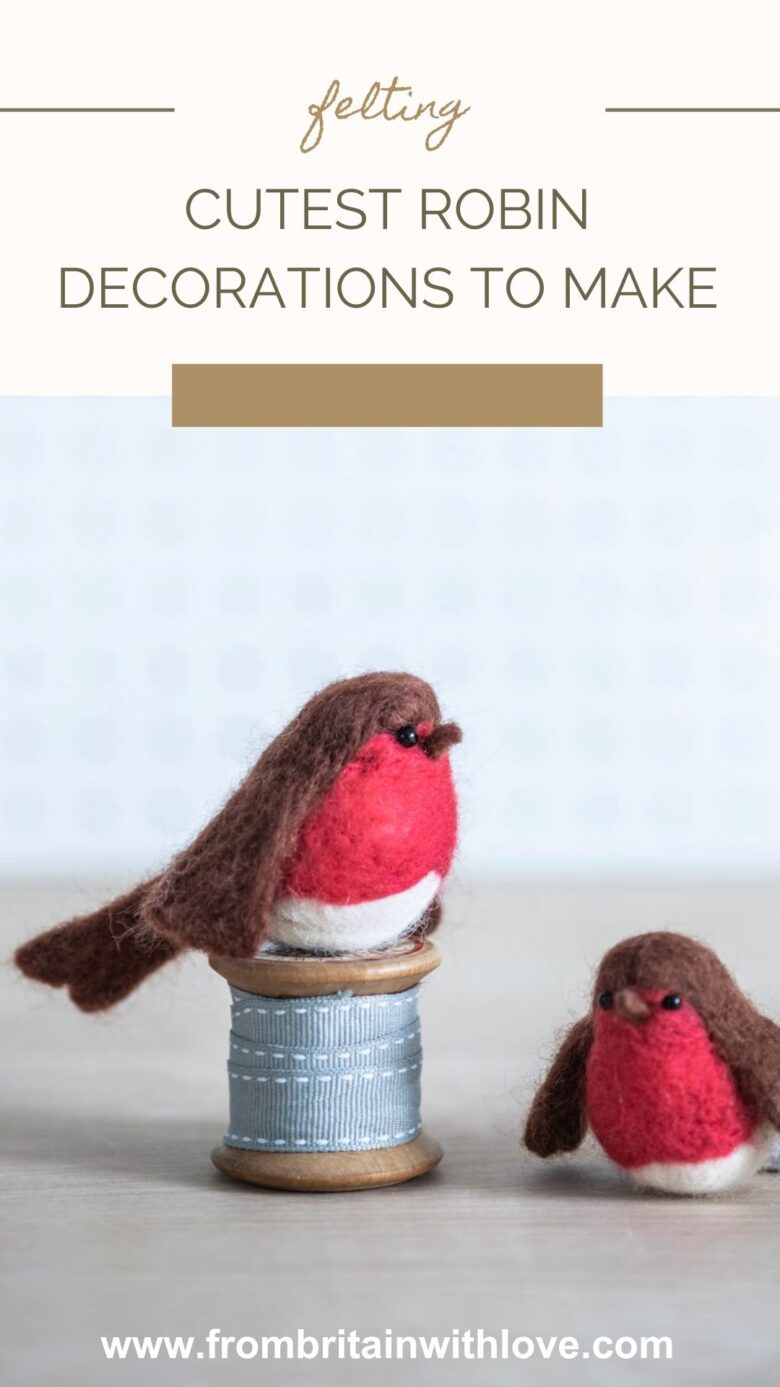 needle felt robins DIY tutorial and felting kit by bergin and bath. Super easy DIY felting craft kit to make the cutest chubby Christmas decorations for your tree and beyond. Contains everything you need. Cilck through to get all the info as well as some expert tips on felting robins by Sandy of Lincolnshire Fenn Crafts