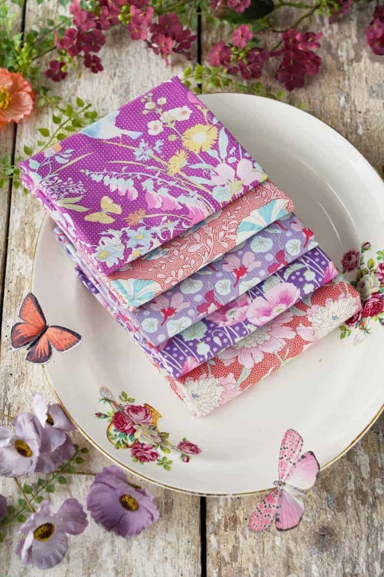tilda gardenlife fabric lilac and coral florals for patchwork