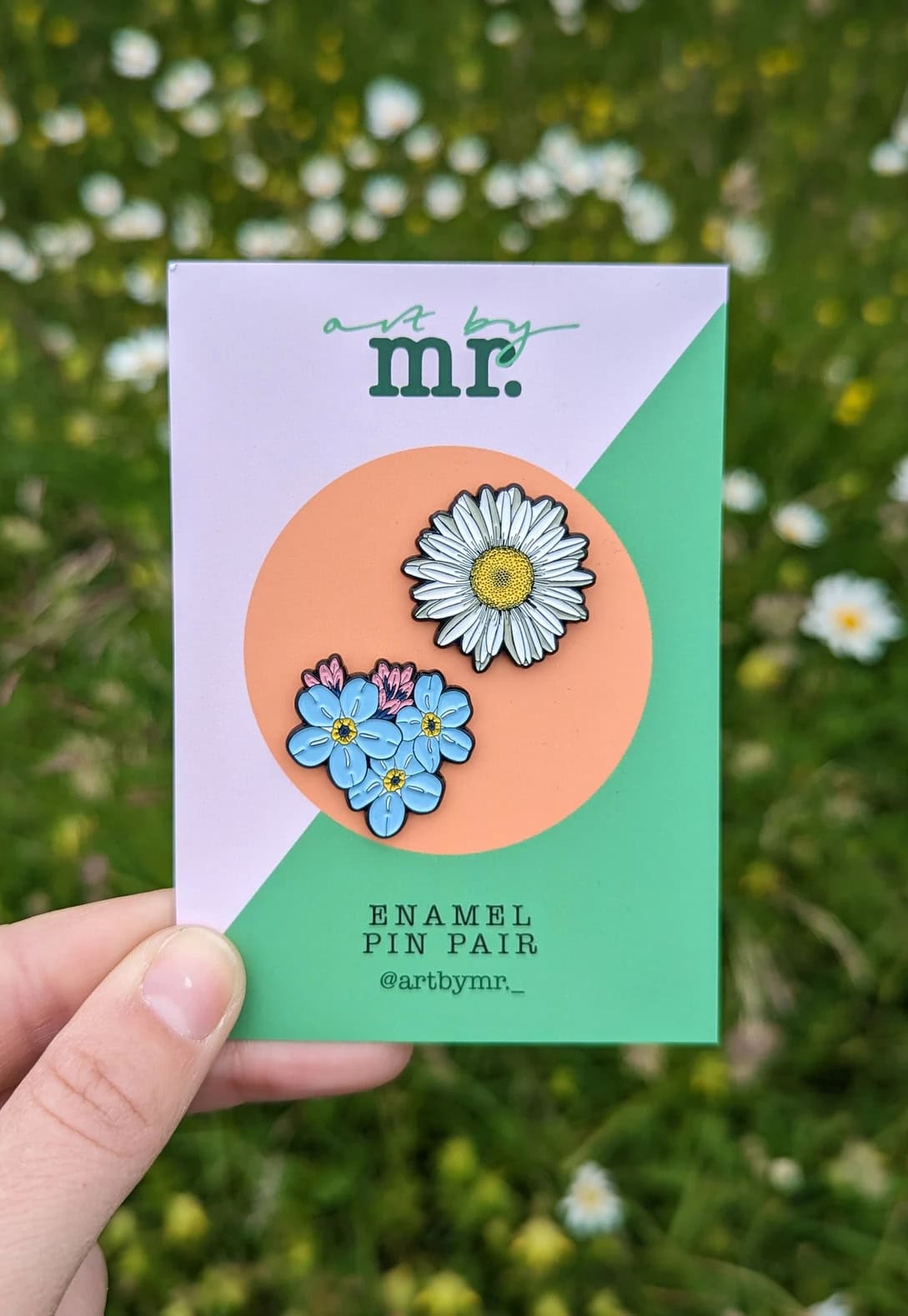 forget me not daisy enamel pins handmade from Etsy by Drawn to Nature