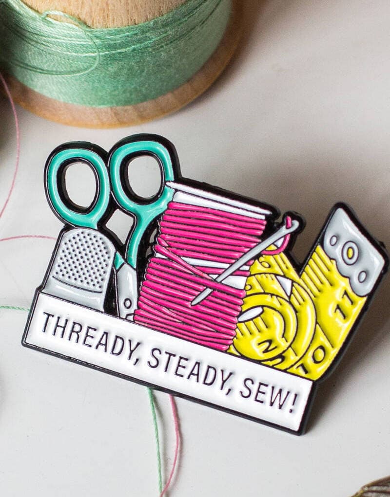 thready steady sew enamel pin