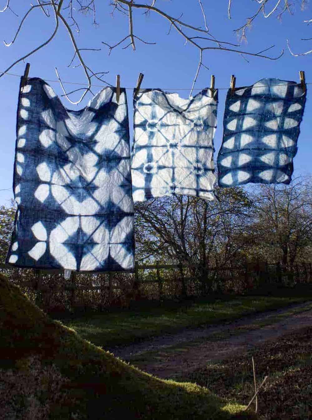 tie dye shibori indigo techniques linen tea towels