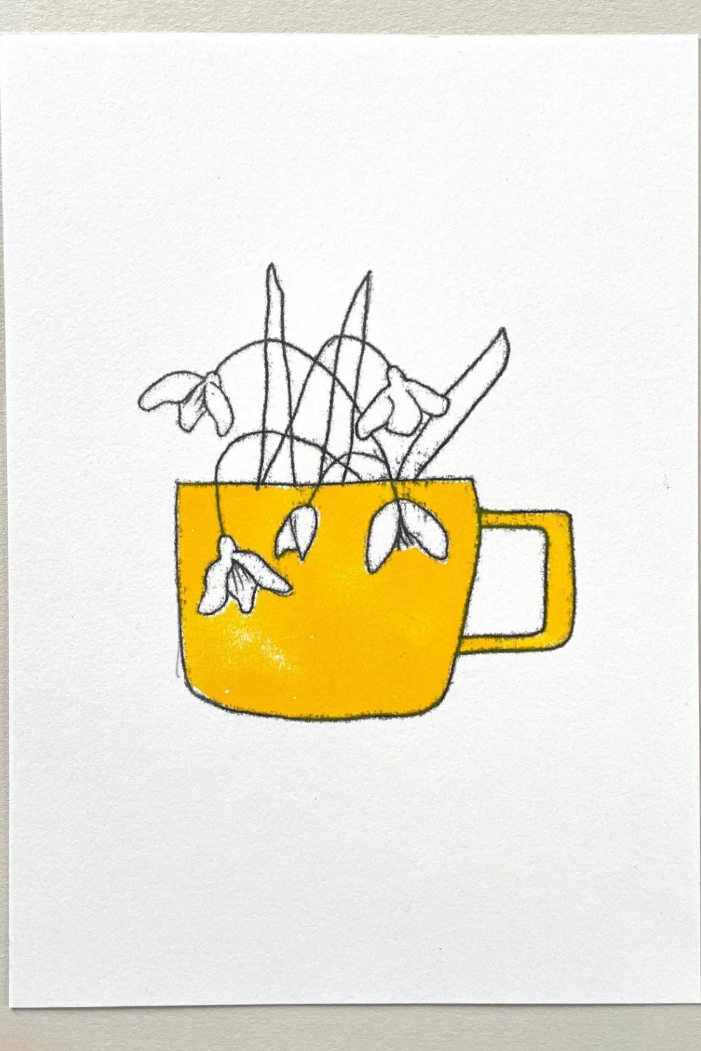 snowdrops in yellow cup print by kathy hutton