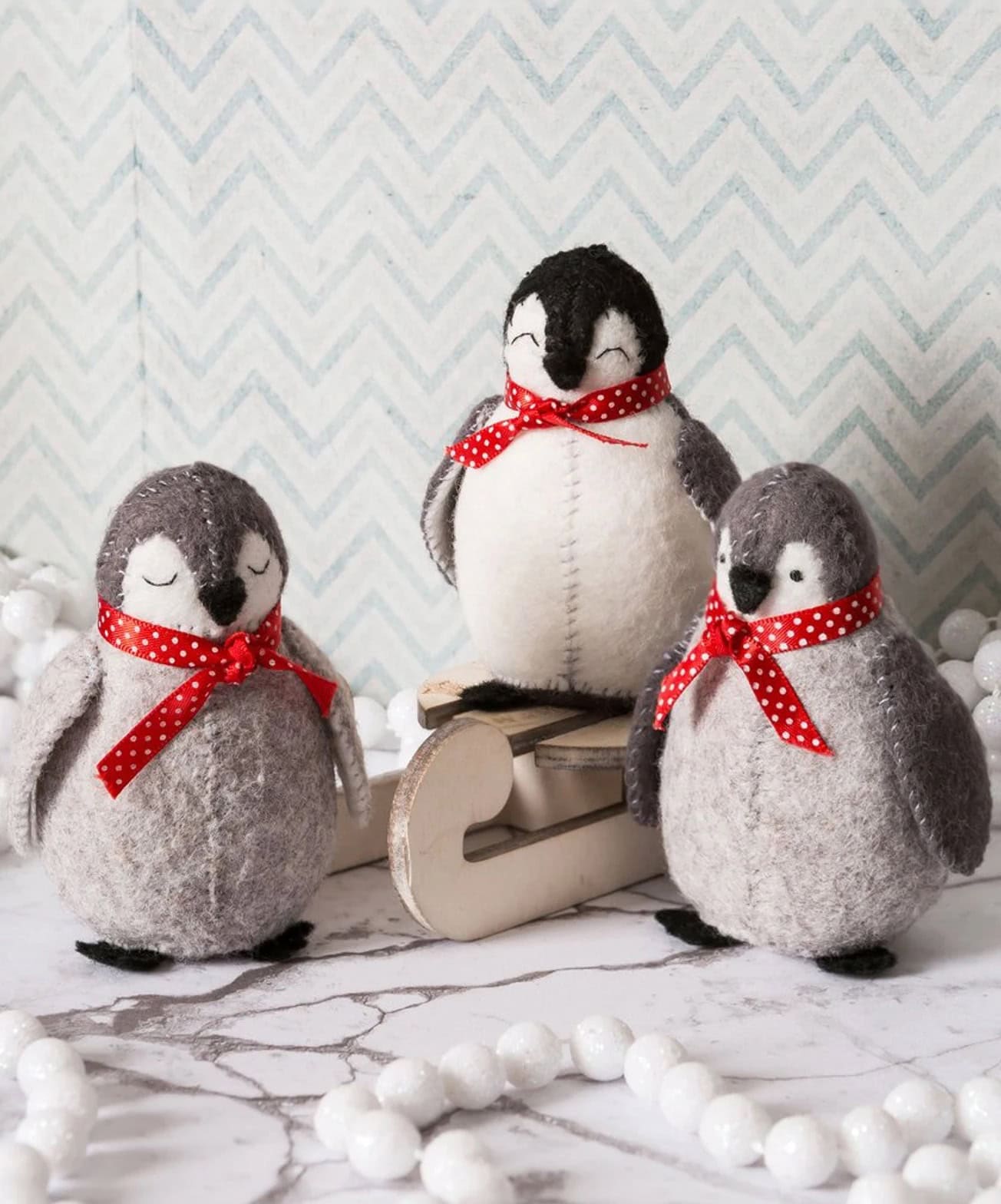 baby penguin christmas decorations craft sewing kit by corinne lapierre