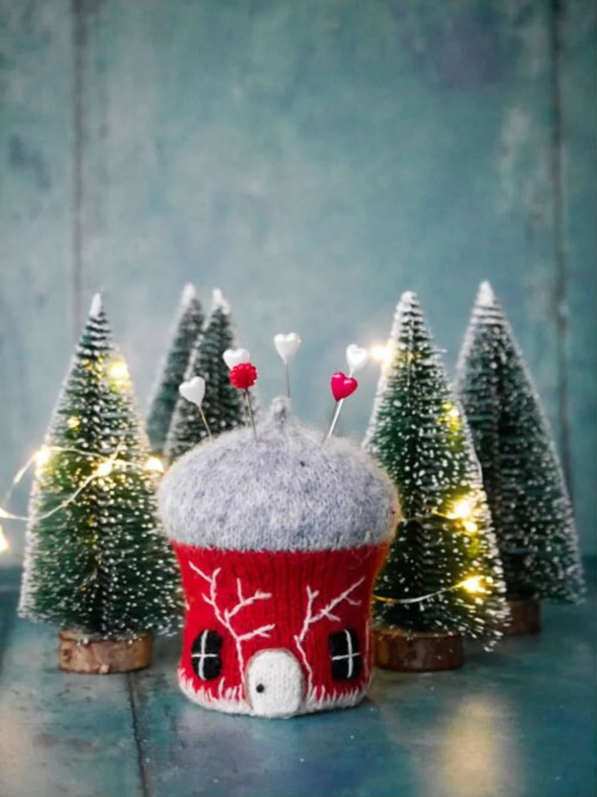 christmas craft idea: magic winter woodland house knitting pattern by mary janes tearoom on Etsy